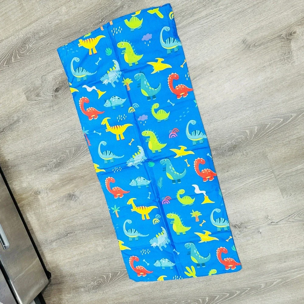 Wildkin Kids 100% Cotton Nap Mat Cover Dinosaur Blue Sewn-in Pillowcase 20x46